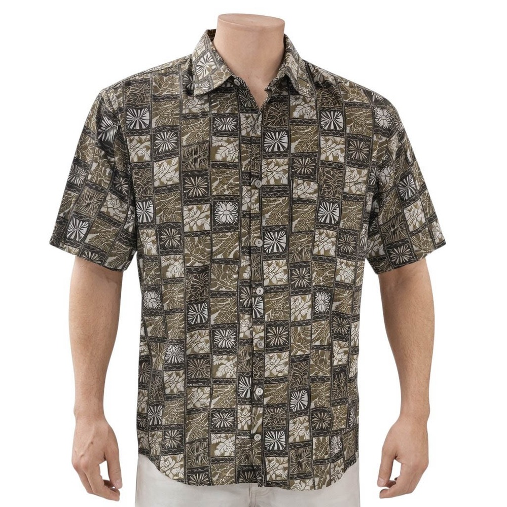 Cooke Street Hawaiian Aloha Shirt Medium Tropical Leaves Frames Collage Brown